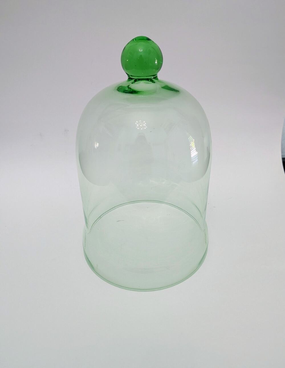 French Mouth Blown Green Glass Cloche Dome 10" Vintage